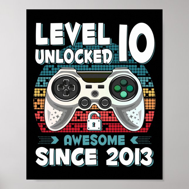 Poster Ten 10yr Bday Son Boy Funny Gamer 10th 10 Year Old (Devant)