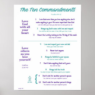 Poster Ten Commandments for Kids--Teal/Purple