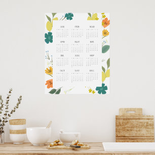Poster Tendance 2025 Fleur sauvage coloré Calendrier 12 m