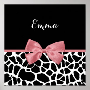 Poster Tendance Giraffe Imprimer Rosy Rose Bow avec nom