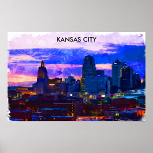 Poster Tendance Kansas City Skyline Travel Aquarelle