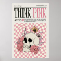 Poster tendance Pense Pink Wall Art, Poster crâne