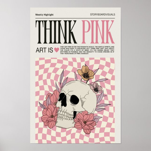 Poster tendance Pense Pink Wall Art, Poster crâne (Devant)