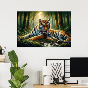 Poster Tendre Tigers Moment dans la peinture de la nature
