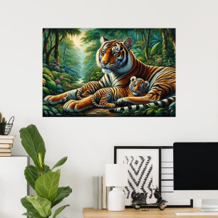 Poster Tendre Tigers Moment dans la peinture de la nature