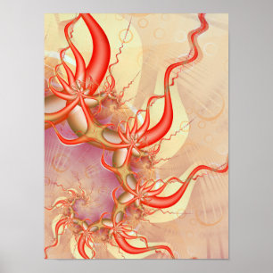Poster Tendrils de corail rouge Art fractal abstrait