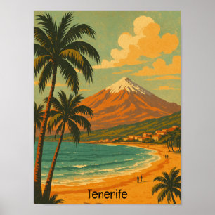 Poster Tenerife vintage Île des Canaries Mont Teide Voyag