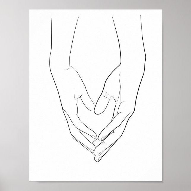 Poster Tenir Les Mains Coeur Ligne Minimale Art Cute Simp (Devant)