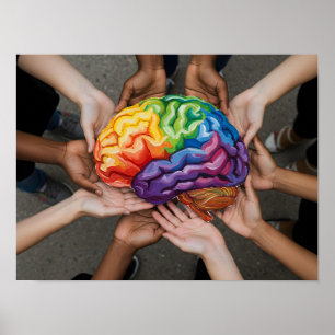 Poster Tenir les mains Rainbow Cerveau Autisme Neurodiver