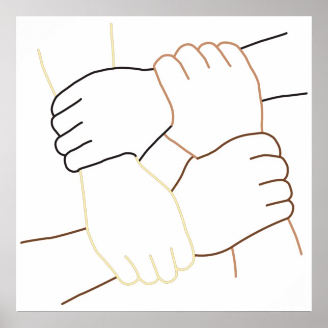 Poster Tenir Mains Multi Race One Love Inclusive Moderne (Devant)