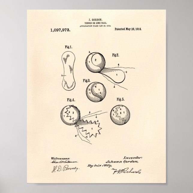 Poster Tennis Ball 1914 Art Brevet Vieux Poivre (Devant)