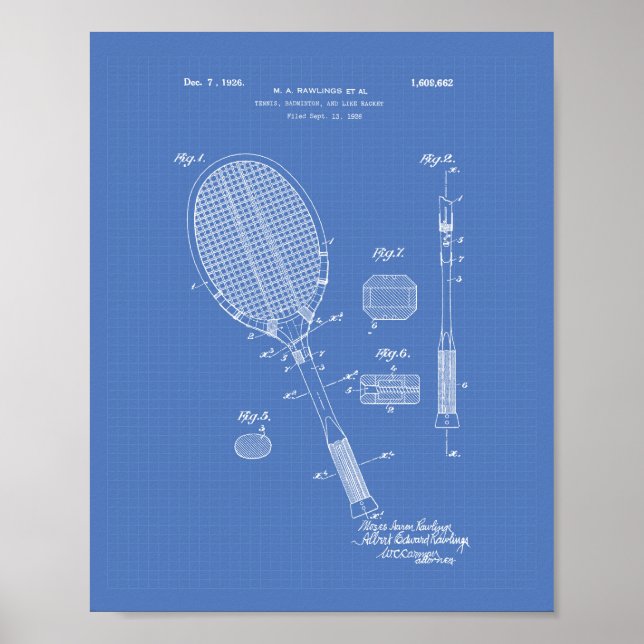 Poster Tennis Racket 1925 Brevet Art Plan directeur (Devant)