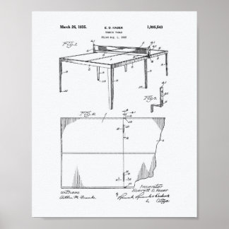 Poster Tennis Table 1935 Brevet Art Livre blanc