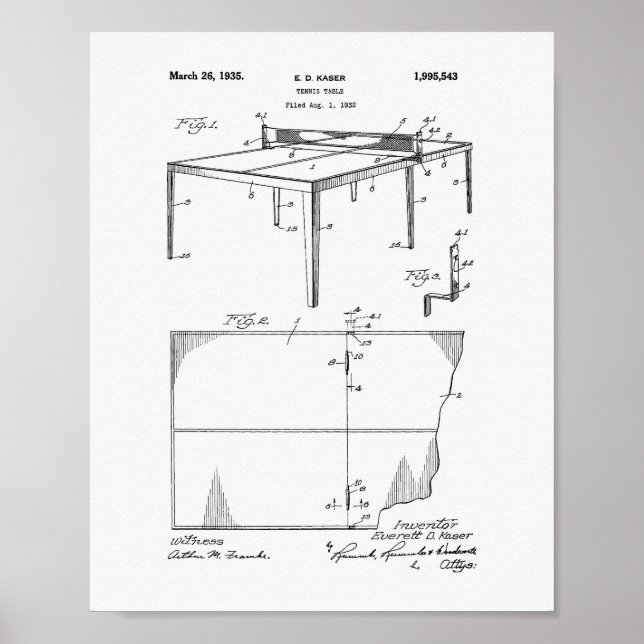 Poster Tennis Table 1935 Brevet Art Livre blanc (Devant)