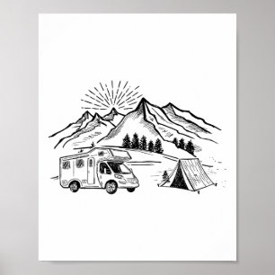 Poster Tente de camping aventure et feu de camp montagne