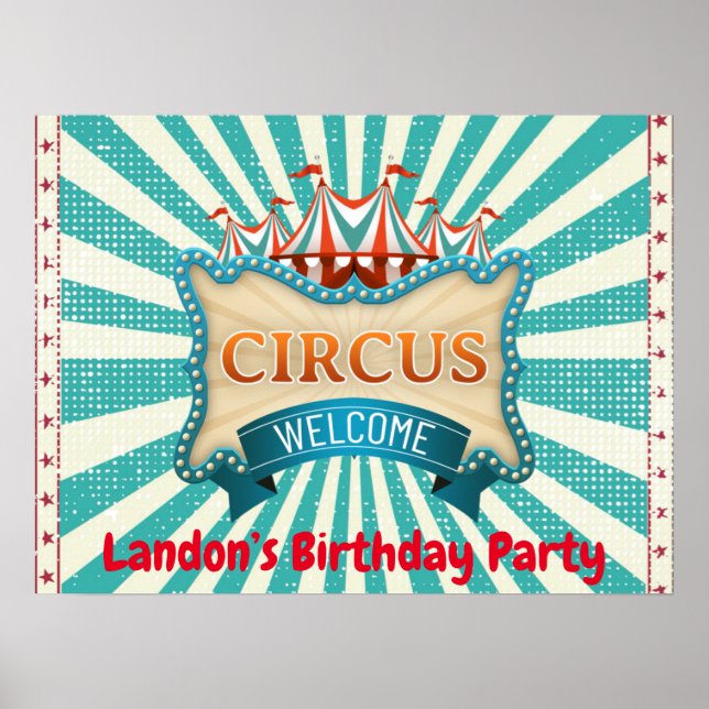 Poster Tente de cirque turquoise et rouge Anniversaire (Devant)
