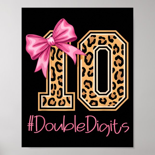 Poster Tenth Years Old Girl Birthday Bow Coquette Leopard (Devant)