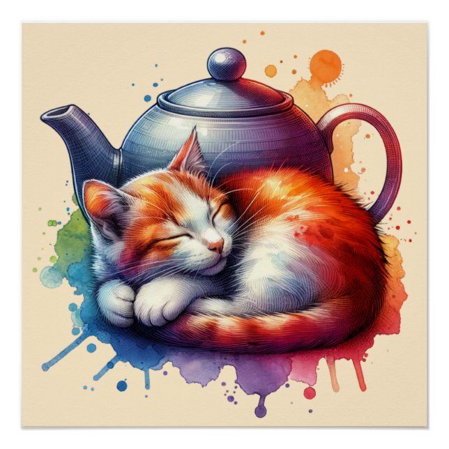 Poster Teote de chat couché aquarelle (Devant)