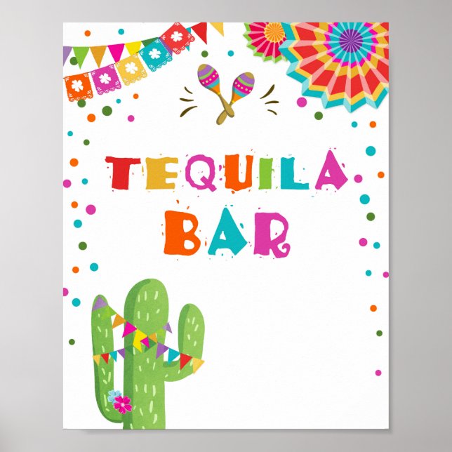 Poster Tequila Bar Fiesta Boissons Cactus Panneau de tabl (Devant)