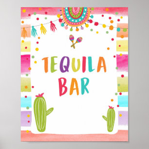 Poster Tequila Bar Fiesta Drinks Cactus Table Sign