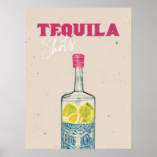 Poster Tequila Shots Retro Bar Art Rose Mexicaine