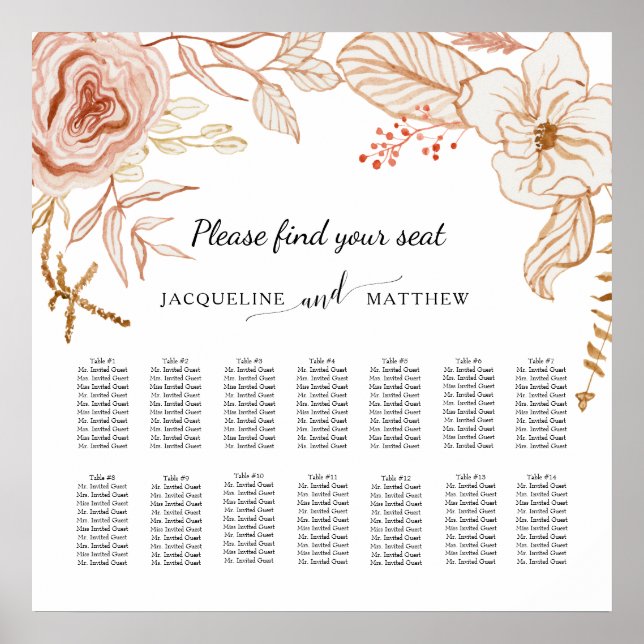 Poster Terra Cotta Pink Gold Floral Mariage Graphique de  (Devant)