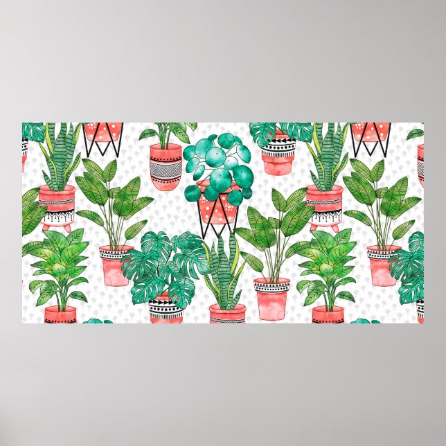 Poster Terra cotta Pots Aquarelle Maison Plantes sans cou (Devant)