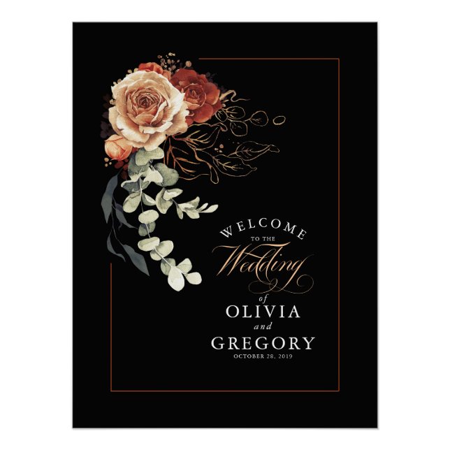 Poster Terracotta Earthy Floral Mariage noir Bienvenue (Devant)