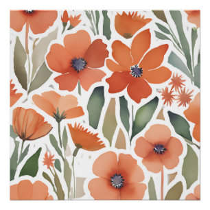 Poster Terracotta Fleur sauvage Russe Boho Mur Art