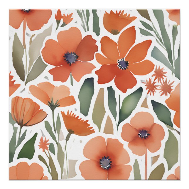 Poster Terracotta Fleur sauvage Russe Boho Mur Art (Devant)