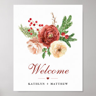 Poster Terracotta Floral Pine de Noël Pin Bough Bienvenue