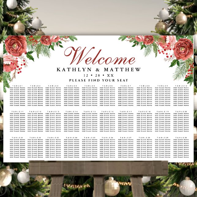 Poster Terracotta Floral Winter Wedding 30 Table Seating (Créateur téléchargé)