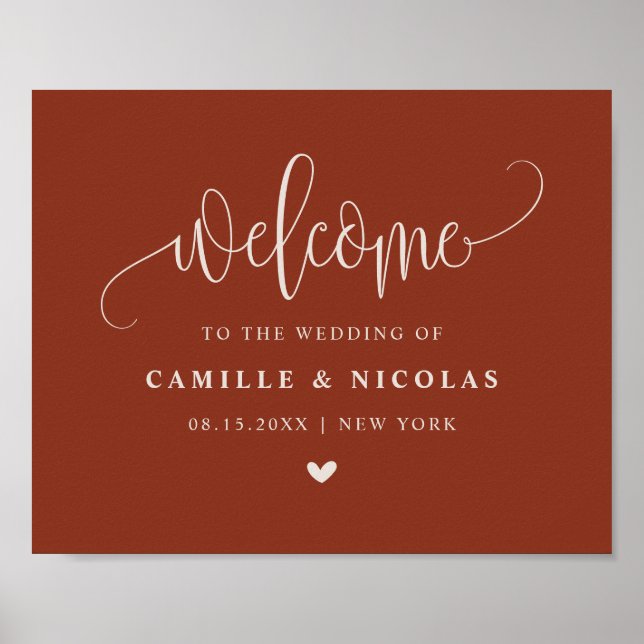 Poster Terracotta Jolie Calligraphie Mariage Bienvenue (Devant)