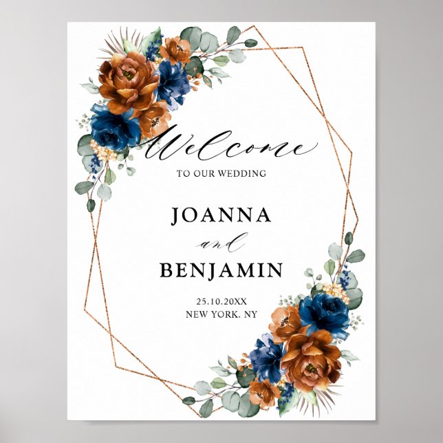 Poster Terracotta Marine Bleu Vert Mariage Bienvenue (Devant)