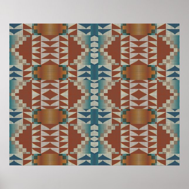 Poster Terracotta Orange Brown Turquoise Bleu Mosaïque Ar (Devant)
