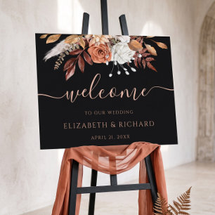 Poster Terracotta Rouille Fleurs Mariage Automne Noir Bie