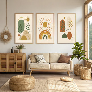 Poster Terracotta & Vert Abstrait Botanique Minimaliste