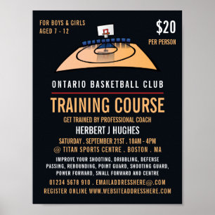 Poster terrain de basket-ball, cours de basket-ball