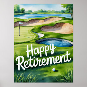 Poster Terrain de golf avec texte Happy Retirez sur vert