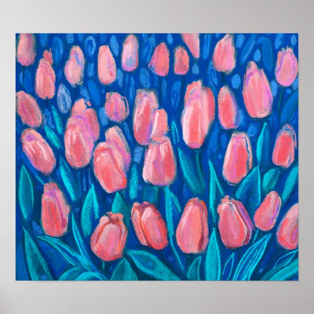 Poster Terrain de tulipes, Fleurs de printemps Art Floral (Devant)
