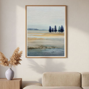 Poster Terrain ouvert avec île lointaine minimal abstrait