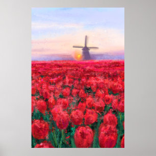 Poster Terrain Tulips - Paysage - Printemps aux Pays-Bas