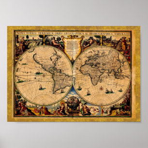 Poster Terrarum vintage 1625 de totius de nova de carte