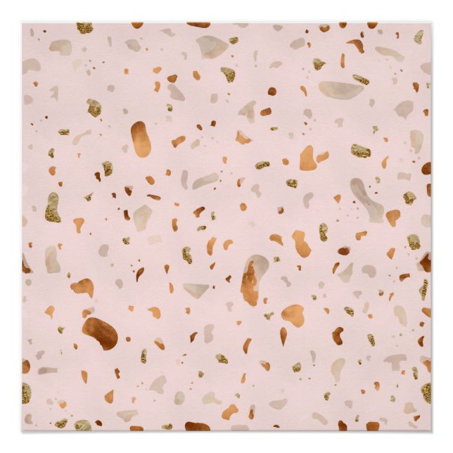 Poster Terrazzo Rose Blush Avec Spots De Cuivre Or (Devant)
