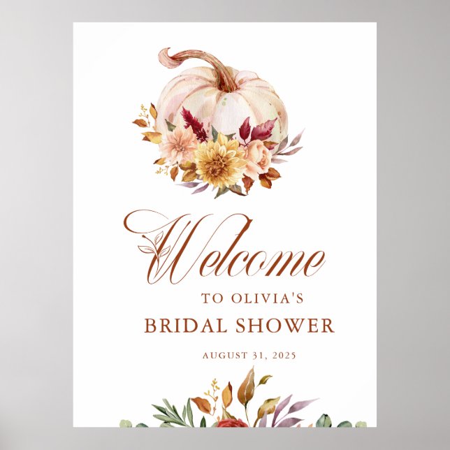 Poster Terre cuite rustique Fleurs de Pampas et Citrouill (Devant)