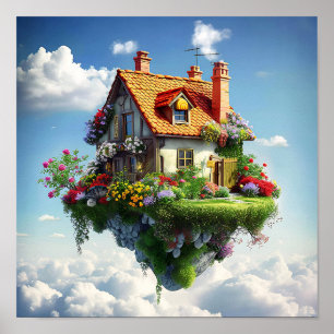 Poster Terre de nature tendance surréaliste colorée mysté