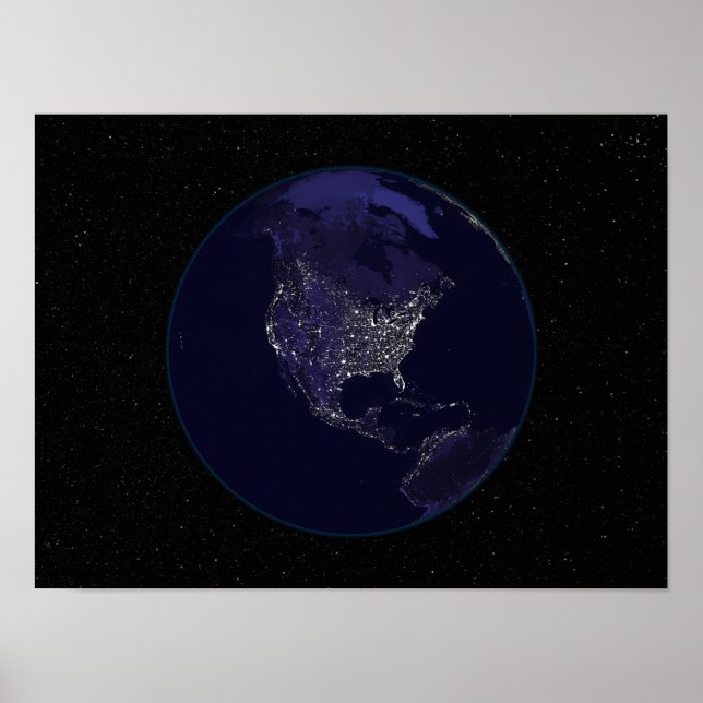 Poster Terre entière la nuit montrant les lumières de la  (Devant)