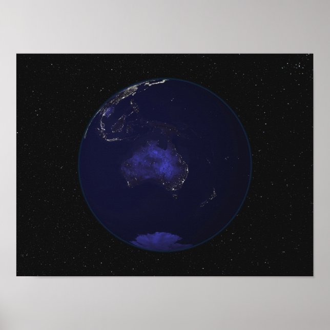 Poster Terre entière la nuit montrant les lumières de la  (Devant)