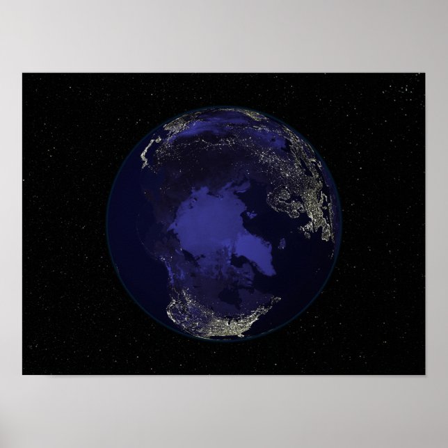 Poster Terre entière la nuit montrant les lumières de la  (Devant)