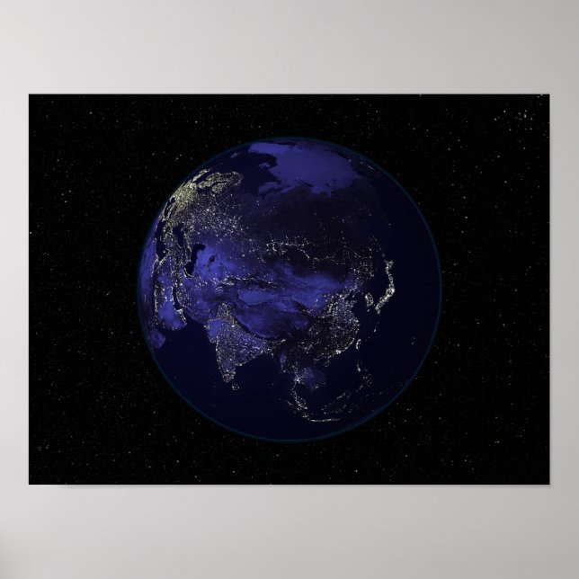 Poster Terre entière la nuit montrant les lumières de la  (Devant)